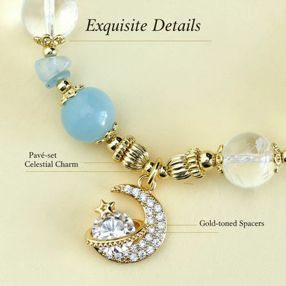 Celestial Clarity Bracelet 星辰淨化手鍊 - 海藍寶與白水晶星月吊墜