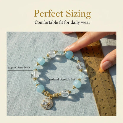 Celestial Clarity Bracelet 星辰淨化手鍊 - 海藍寶與白水晶星月吊墜