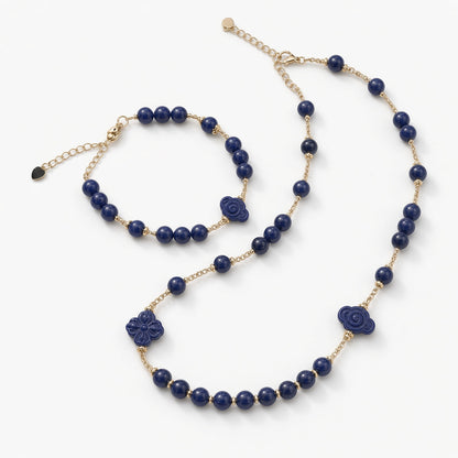 Natural Lapis Lazuli Necklace & Bracelet Set